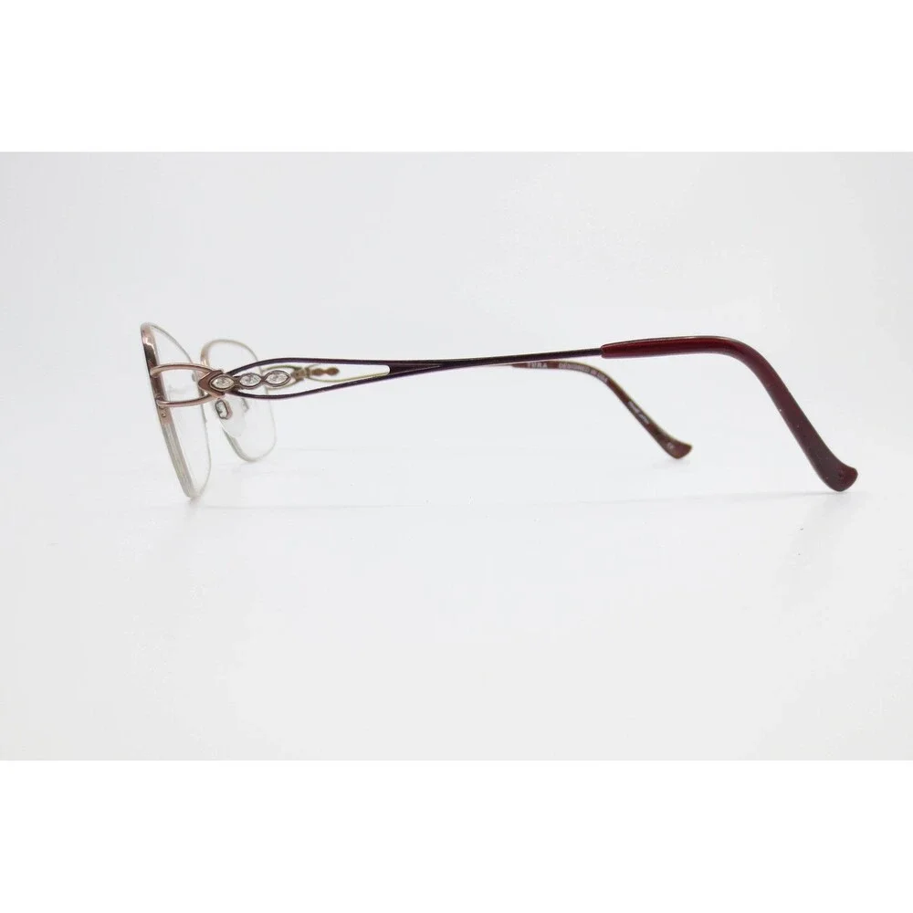 Tura R134 BUR Eyeglasses Burgundy Rose Gold Semi Rimless Crystal Frames